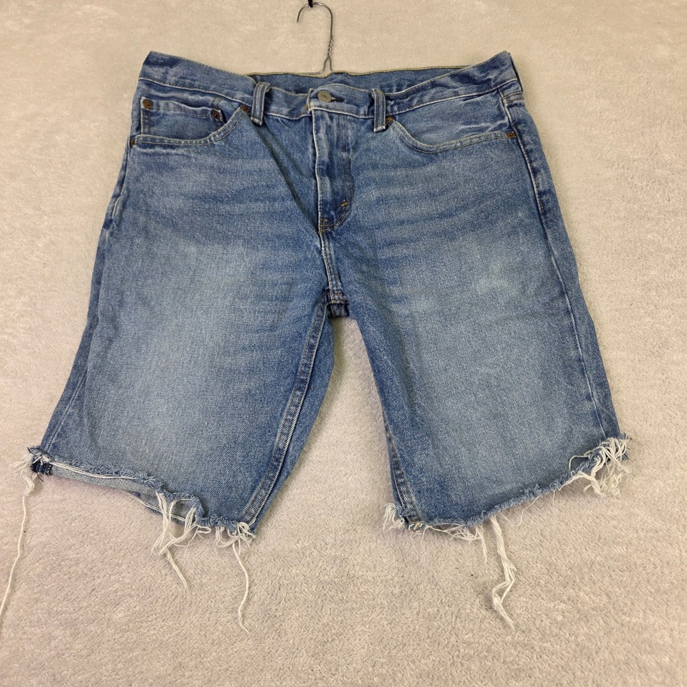Levis 511 Slim Fit Denim Shorts Mens 34 Blue Medium Wash Cut Off Frayed Hem